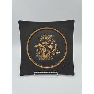 Hyalyn Pottery Plate Japanese Geisha Cherry Blossom 631 Wall Plate Black & Gold